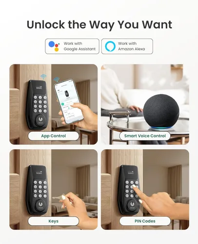 Miniatura 2 de DESLOC Cerradura inteligente C100 Plus, cerradura de puerta de entrada sin llave WiFi integrada con teclado y pantalla, cerrojo inteligente