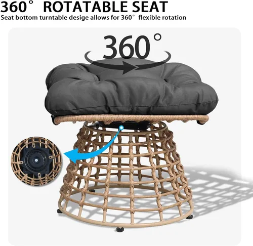 Miniatura 3 de Otomanas giratorias para exteriores de 2 piezas para reposapiés de patio, otomana de mimbre de ratán de polietileno con cojines, reposapiés