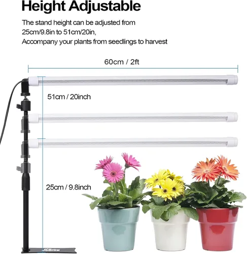 Miniatura 3 de Luz LED de pie para crecimiento, barra T8 ajustable de 2 pies, luz blanca de 4500 K de espectro completo para cultivo de plantas en el soporte