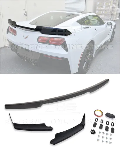 Repuesto para todos los modelos Chevrolet Corvette C7 2014-2019 | Z06 Z07 Stage 2 Style Rear Trunk Lid Wing Spoiler (plástico ABS, imprimación negra)