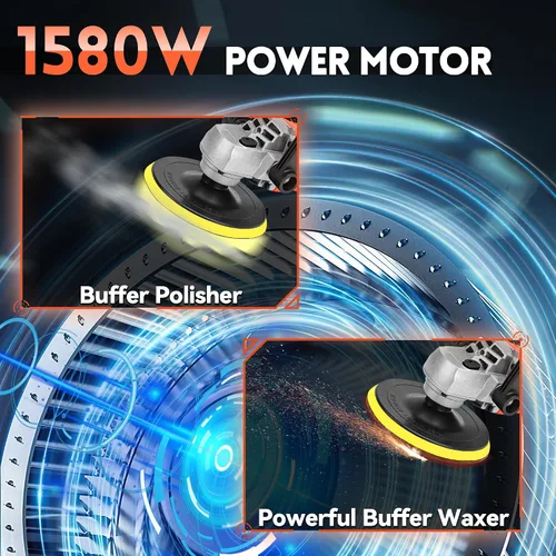 Miniatura 2 de Pulidora de Buffer, Potente Encerador de Buffer, 7 Velocidades Variables 1000-3500 RPM, Pulidora Rotatoria con Placa de Respaldo de 6" y 7