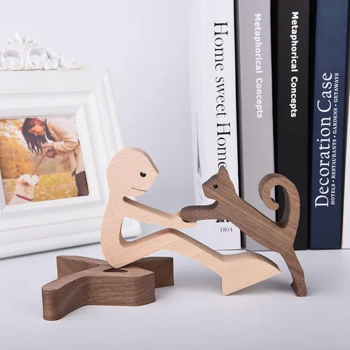 Miniatura 4 de ISHINE Escultura de madera para hombres y gatos, figuras de animales hechas a mano, decoración de madera, figura coleccionable para oficina en casa