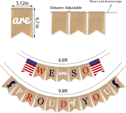 Miniatura 3 de Decoraciones para fiesta del Día de los Veteranos, bandera estadounidense con la frase "We Are so Proud of You", con soldados patrióticos, Día