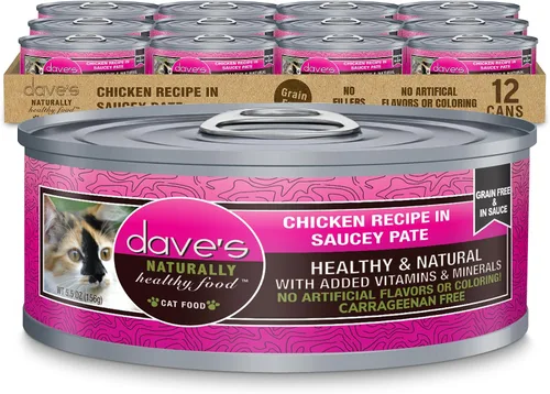 Miniatura 19 de Dave's Pet Food Grain Free Wet Cat Food (Chicken & Duck Saucey Pate), Naturally Healthy Canned, Added Vitamins & Minerals, Wheat Free, 5.5 oz