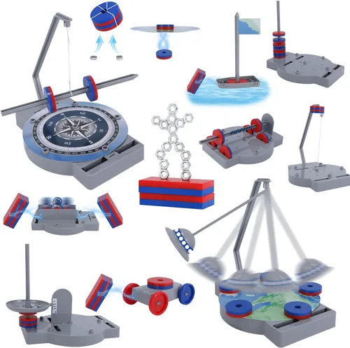 Miniatura 7 de NewFamily Kit de ciencia magnética para niños, kit de experimento de física STEM 12 en 1, juguete práctico de aprendizaje de magnetismo, edades
