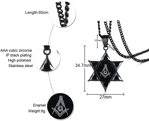 Miniatura 2 de UMtrade - Collar con colgante de estrella de David con circonita cúbica masónica y hexagrama masónico