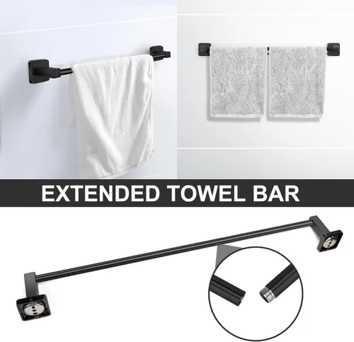 Miniatura 4 de Juego de 4 piezas de accesorios de baño, juego de toallero negro mate de acero inoxidable, incluye barra de toalla de 24 pulgadas, anillo de toalla
