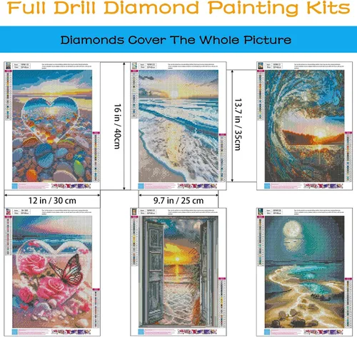 Miniatura 3 de KINPLUB Paquete de 6 Kits de Pintura de Diamantes para Adultos, Kits de Arte de Diamantes de Playa 5D para Principiantes, Pintura DIY de Taladro