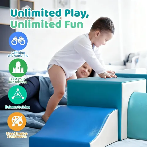 Miniatura 5 de Sumbababy Bloques de escalada de espuma para niños pequeños: con un túnel - 4 bloques de espuma - Escaladores de interior para niños, estructuras