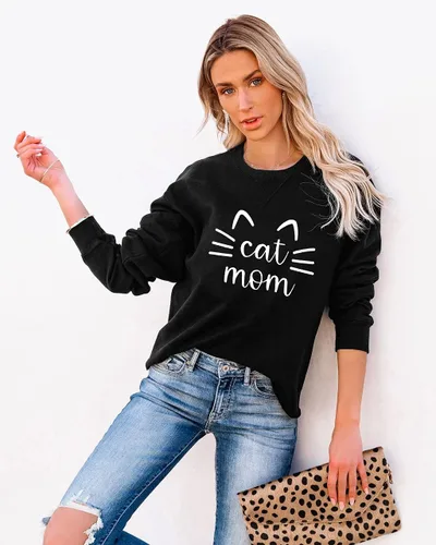 Miniatura 2 de Sudadera con diseño de gato y mamá para mujer, camiseta de manga larga con estampado de letras