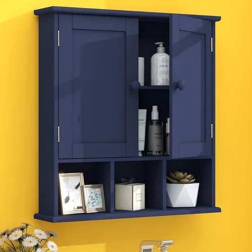Miniatura 13 de TaoHFE Gabinete de almacenamiento negro para baño sobre el inodoro, organizador de gabinete de medicina de pared con 2 puertas y estantes