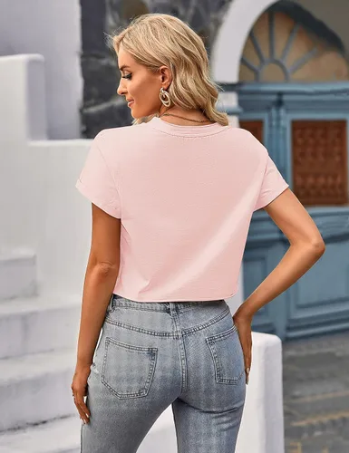 Miniatura 4 de MEROKEETY Camisetas cortas de verano de manga corta con cuello redondo para mujer