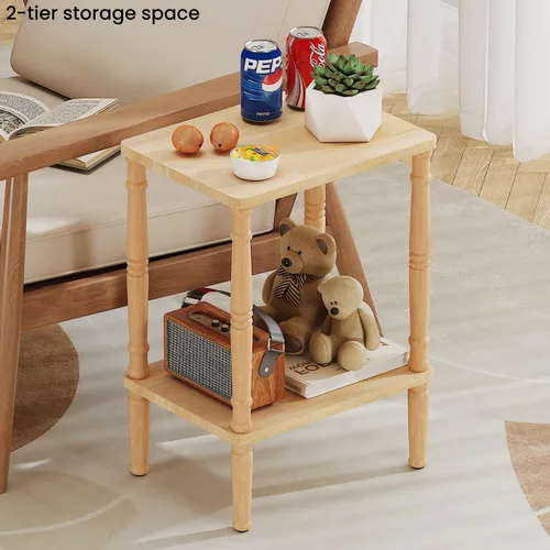 Miniatura 5 de LUCKNOCK Mesa auxiliar de madera maciza, mesa auxiliar vintage pequeña, mesa auxiliar estrecha para sofá con almacenamiento, mesita de noche delgada