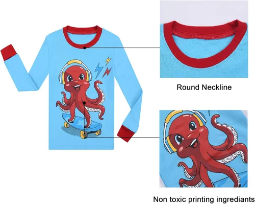 Miniatura 4 de Benaive Pijama para niños, pijama de algodón para niño, conjunto de pantalones de 4 piezas para niños