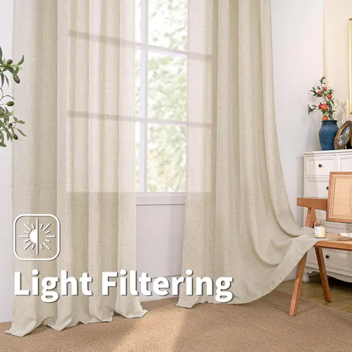 Miniatura 4 de BGment Cortinas de Lino Beige de 63 Pulgadas de Largo 2 Paneles - Tratamientos para Ventanas con Textura de Arpillera Filtrantes de Luz Cortinas