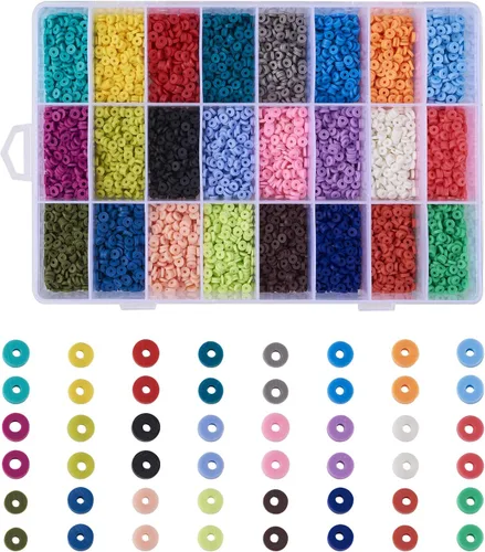 Miniatura 10 de Cheriswelry - Cuentas de arcilla de 0.157 in, 9200 cuentas de arcilla polimérica Heishi, 24 colores, planas, redondas, hechas a mano, disco