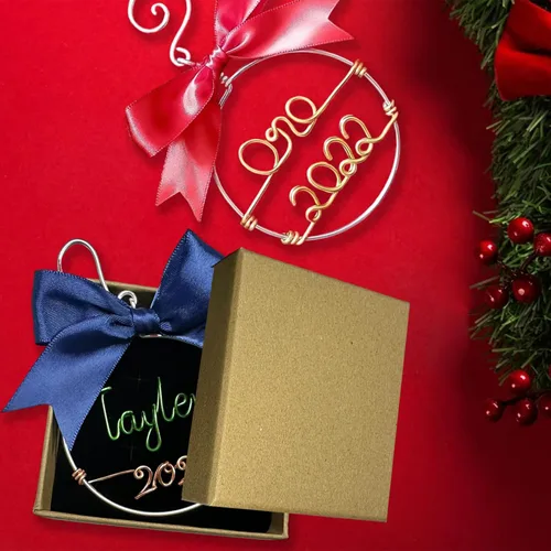 Miniatura 3 de Adorno de Navidad personalizado con nombre de alambre 2023, palabras hechas a mano personalizadas, latón macizo para decoración del árbol