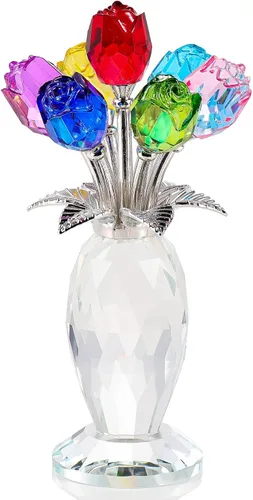 Miniatura 11 de Movdyka Figura de flor de cristal de rosa azul con jarrón de cristal, regalos para mujeres, esposa, novia, mamá, decoración de mesa coleccionable