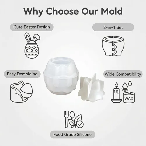 Miniatura 5 de Molde de silicona para tarro de vela de huevo de conejo de Pascua, molde de resina de huevo de conejo 3D para velas, taza de almacenamiento