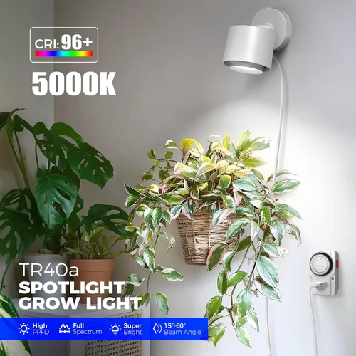 Miniatura 3 de Barrina TR40a - Luz de cultivo de pista para plantas de interior, bombillas de cultivo montadas en pared de 40 W con ángulo de haz ajustable