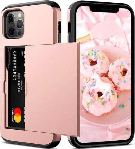 Miniatura 31 de Nvollnoe Funda para iPhone 12/12 Pro con Portarjetas [Almacena 5 Tarjetas] Funda Cartera de Doble Capa Resistente de Servicio Pesado a Prueba