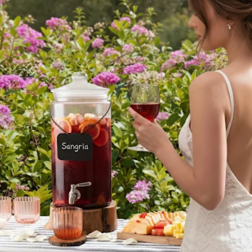 Miniatura 7 de Dispensador de bebidas de vidrio de 2 galones con boquilla para fiestas, soporte hermético alto y hermético para servir bebidas estilo masón