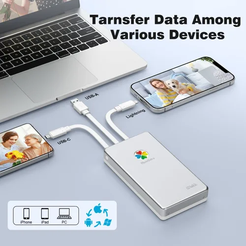 Miniatura 4 de iDiskk Disco duro externo certificado por Apple de 500 GB para iPhone, iPad, teléfono Android, MacBook, Copia de seguridad automática Fotos Videos
