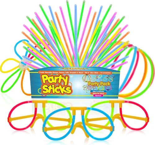 Miniatura 9 de PartySticks Ultra Bright Bulk Party Supplies - Glow in The Dark Glow Sticks with Eye Glasses, Bracelets, and Connectors - Light Up Halloween 4th of