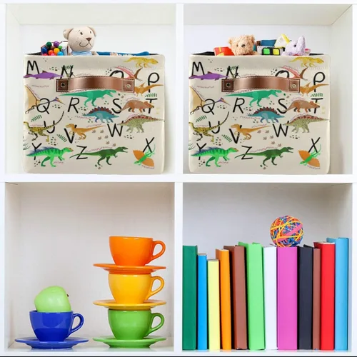 Miniatura 6 de Emelivor ABC - Contenedor de almacenamiento plegable con asa rectangular impermeable ABC Dinosaurios cesta para almacenamiento cubo organizador