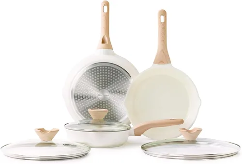 Kordisen Juego de sartenes antiadherentes de cerámica con tapa, 3 sartenes de cerámica para cocinar no tóxicas, utensilios de cocina de inducción