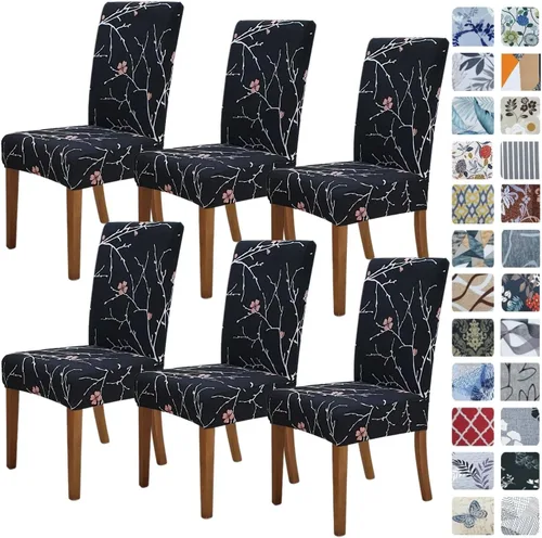 Miniatura 67 de SPRINGRICO Paquete de 6 fundas blancas para sillas de comedor, fundas elásticas para sillas de comedor con diseño floral, de elastano lavable
