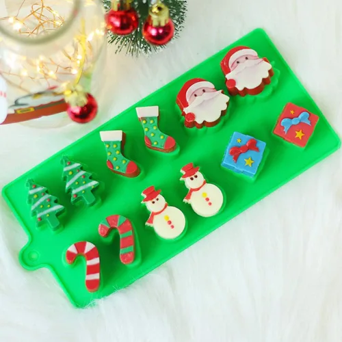 Miniatura 4 de YuCool Paquete de 3 moldes de silicona de Navidad para chocolate y caramelos, pequeños moldes de silicona para hornear – rojo, verde, rosa