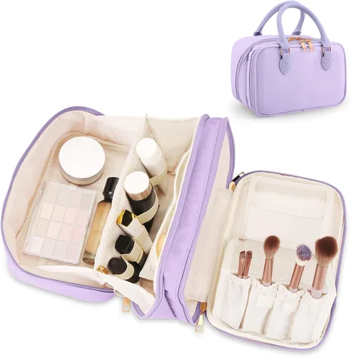Miniatura 7 de Bolsa de maquillaje de viaje para mujeres, estuche de gran capacidad de moda, con apertura plana, organizador de cosméticos portátil, impermeable