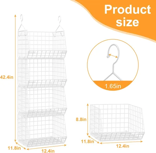 Miniatura 6 de X-cosrack Organizador colgante de armario de 4 niveles, estantería plegable con 2 ganchos para colgar, 5 ganchos en S, cesta de almacenamiento