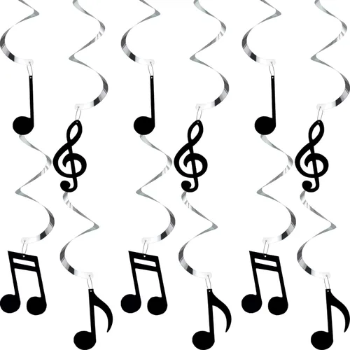 Zonon 25 piezas de notas musicales colgantes, espiral, papel de aluminio musical, decoración de fiesta, espiral, recortado, para boda, baby shower,