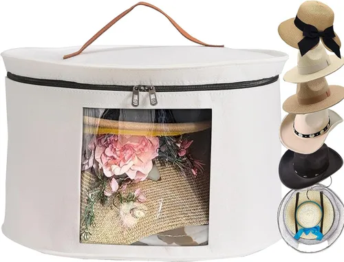 Miniatura 12 de Caja de Almacenamiento de Sombreros, Cajas de Sombreros para Almacenamiento de Mujeres, Soporte de Sombreros Vaqueros para Viajes, Estuche Portador