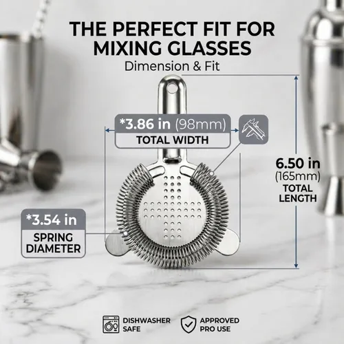 Miniatura 6 de Hawthorne - Colador de cóctel profesional de acero inoxidable 304 de grado alimenticio con resorte de alta densidad, colador ergonómico para bebidas