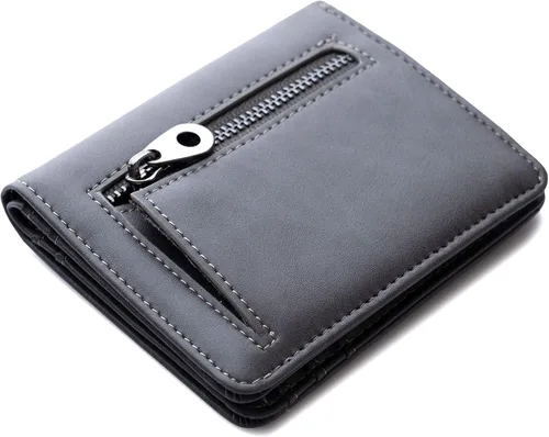 Miniatura 3 de Alldaily Cartera pequeña RFID para mujer, delgada, compacta, plegable, con bolsillo, mini monedero de viaje para mujer (gris)