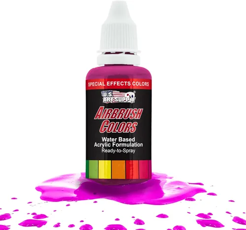 Miniatura 8 de U.S. Art Supply Pintura acrílica rosa neón para aerógrafo, 8 onzas, lista para rociar, pintura con pincel de aire para uñas, modelos, tela, pintura