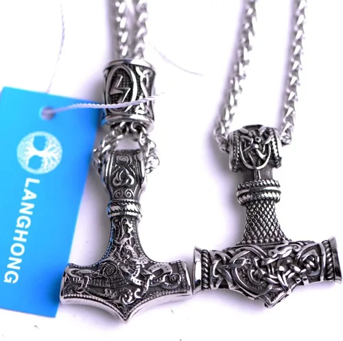 Miniatura 7 de Collar de martillo de Thor vikingo nórdico Mjolnir para hombre, joyería de talismán