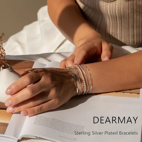 Miniatura 4 de DEARMAY Pulseras de oro para mujer, impermeables, juegos de joyas de oro real de 14 quilates para mujer, modernas, finas, delicadas, apilables