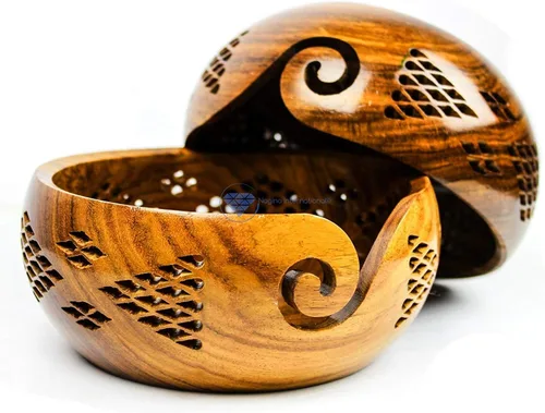 Miniatura 6 de Nagina International Cuencos de almacenamiento de hilo hechos a mano de palisandro prémium con parrillas decorativas talladas hechas a mano