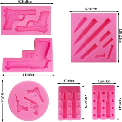 Miniatura 3 de Moldes de silicona 3D con forma de bala y pistola para decoración de pasteles, dulces, chocolate, bricolaje, gomitas, postres, manualidades, Pistola