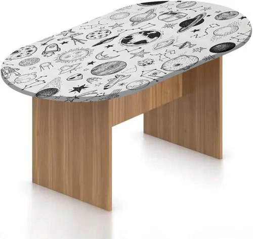 Mantel ajustable ovalado de poliéster elástico para niños, planetas dibujados a mano, asteroides, constelaciones, monocromo, universo, estampado,