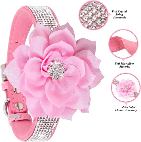 Miniatura 2 de Lindo collar para perro con diamantes de imitación brillantes, elegante collar de cristal diamante con purpurina bonita joya suave collares