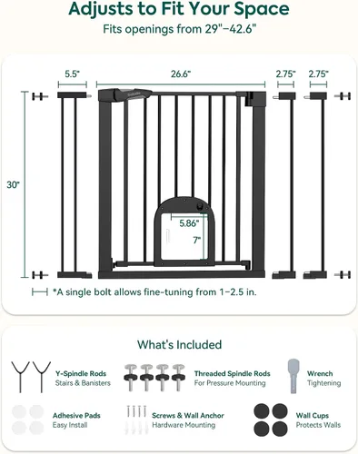 Miniatura 5 de Babelio - Puerta para bebé mejorada con puerta ajustable para gatos, CatPrivilege, puerta duradera para perros de 29-43 pulgadas con cierre Negro