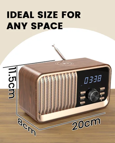 Miniatura 8 de MONODEAL Radio despertador con carga inalámbrica rápida, compatible con Bluetooth 5.3/radio FM/puerto USB/tarjeta TF/entrada auxiliar, altavoz