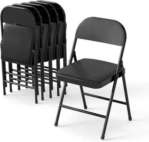 Miniatura 12 de Paquete de 4 sillas plegables acolchadas de cuero, marco de metal con asiento y respaldo de piel sintética, capacidad de 650 libras, silla plegable