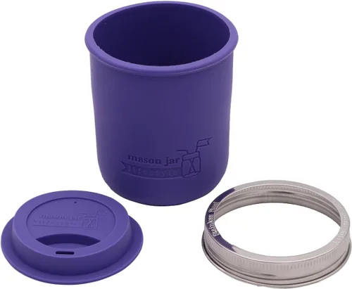 Miniatura 6 de Funda de silicona de boca ancha de 16 onzas con tapa de silicona a juego y banda de acero inoxidable para tarros Mason (gris carbón)