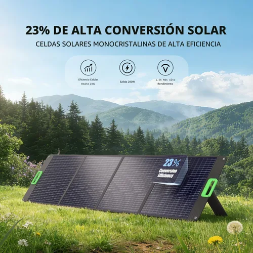 Miniatura 2 de GRECELL Panel solar portátil de 200W para central eléctrica, cargador solar plegable con 4 soportes, kit de panel solar impermeable IP65 con salida